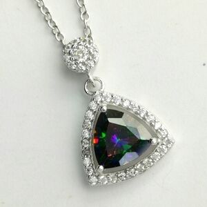 New Mystic Topaz cz halo pendant necklace in Sterling Silver